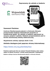 Zapraszamy Pacjentów do udziału w badaniu ankietowym dot. jakości opieki
