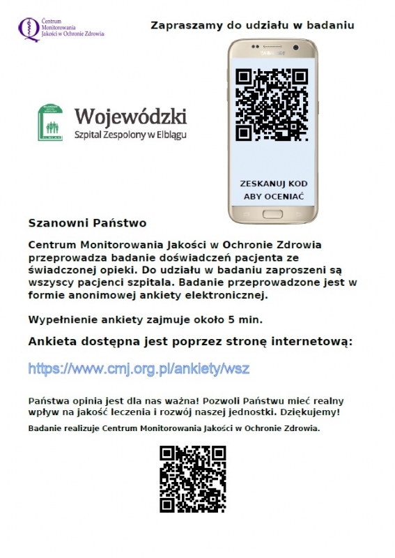 Zapraszamy Pacjentów do udziału w badaniu ankietowym dot. jakości opieki