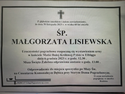 Pożegnanie naszej Koleżanki Małgorzaty Lisiewskiej