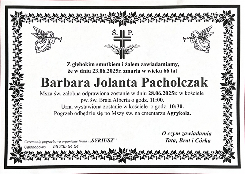 Zmarła Barbara Pacholczak