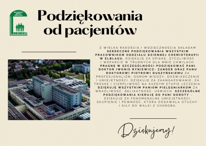 Podziękowania dla pracowników Oddziału Dziennej Chemioterapii WSZ w Elblągu 