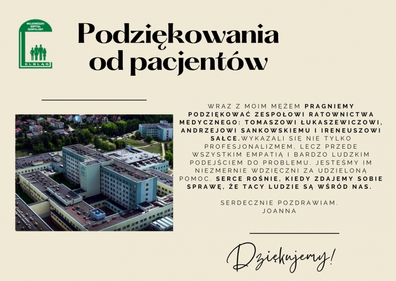 Podziękowania dla zespołu ratownictwa medycznego 