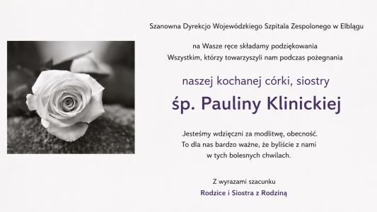 Podziękowania od Rodziny śp. Pauliny Klinickiej 